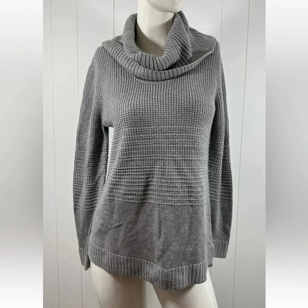 Calvin Klein Womens Gray Turtle Neck Knit Sweater Long Sleeve Size Small…